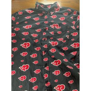 Box Lunch Naruto Uchiha All Over Print Button Up Shirt Size M Black Red Cloud